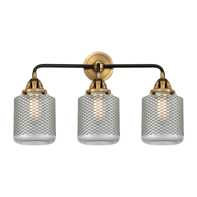 Stanton Bath Vanity Light shown in the Black Antique Brass finish with a Clear Wire Mesh shade