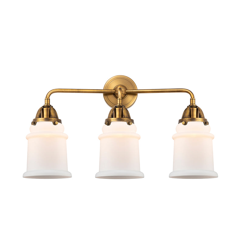 Canton Bath Vanity Light shown in the Brushed Brass finish with a Matte White shade