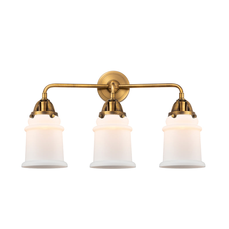 Canton Bath Vanity Light shown in the Brushed Brass finish with a Matte White shade