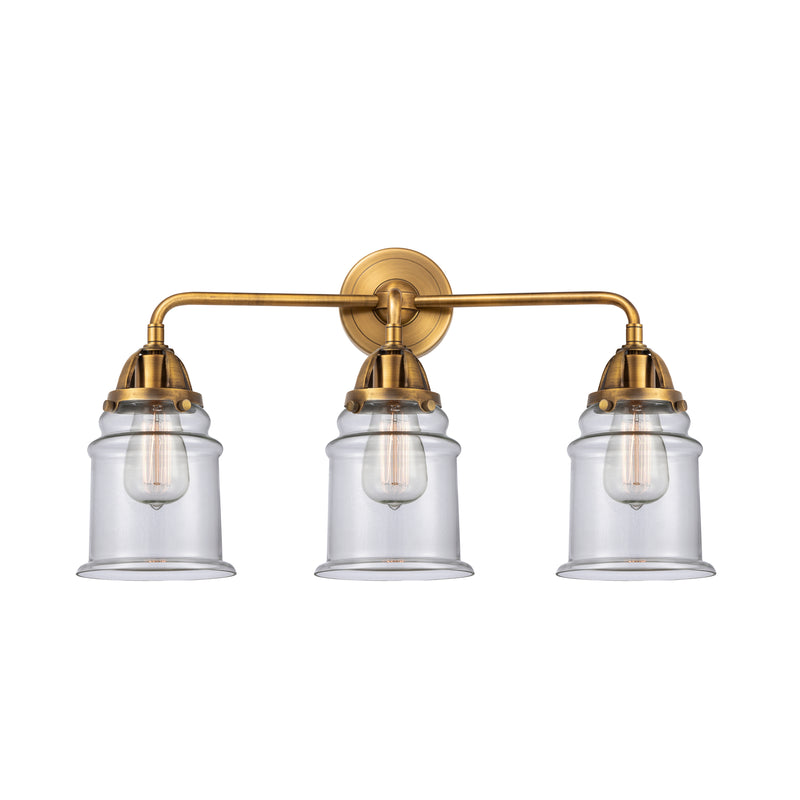 Canton Bath Vanity Light shown in the Brushed Brass finish with a Clear shade