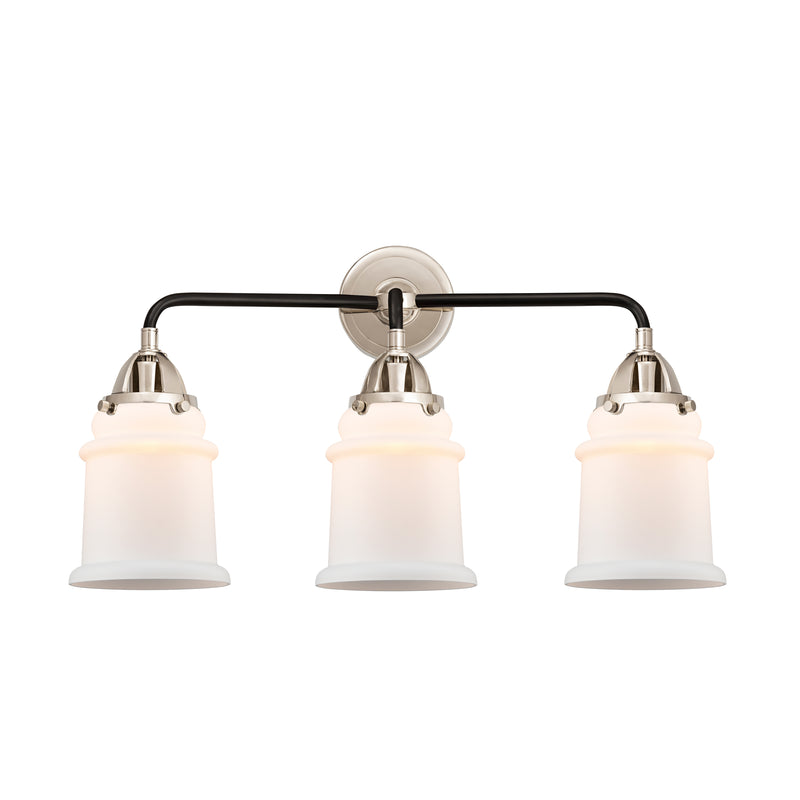 Canton Bath Vanity Light shown in the Black Polished Nickel finish with a Matte White shade
