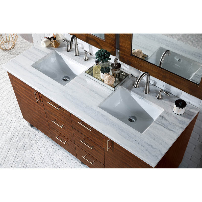 James Martin Metropolitan 60" American Walnut Double Vanity with 3 cm Arctic Fall Solid Surface Top 850-V60D-AWT-3AF