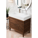 James Martin Linear 36" Single Vanity Mid Century Walnut with Glossy White Composite Top 210-V36-WLT-GW