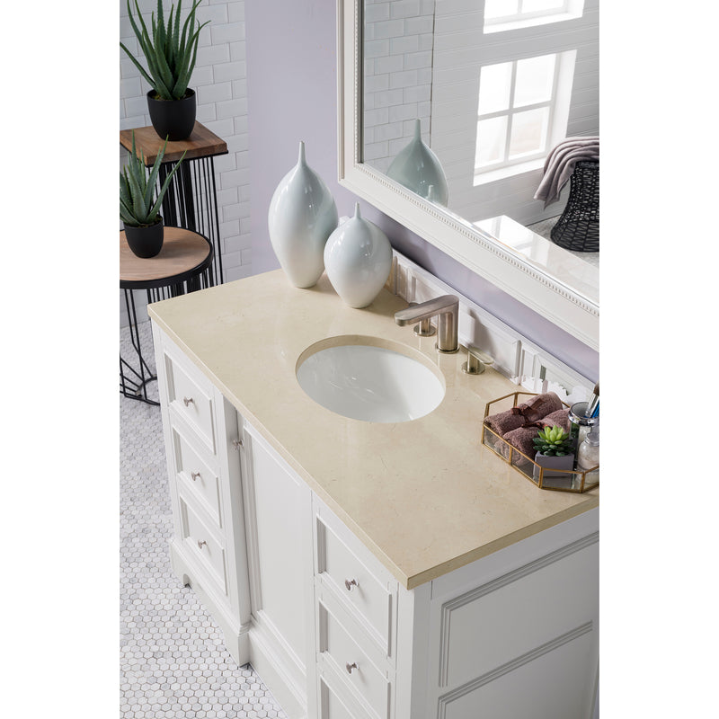 James Martin De Soto 48" Single Vanity Bright White with 3 cm Galala Beige Top 825-V48-BW-3OGLB