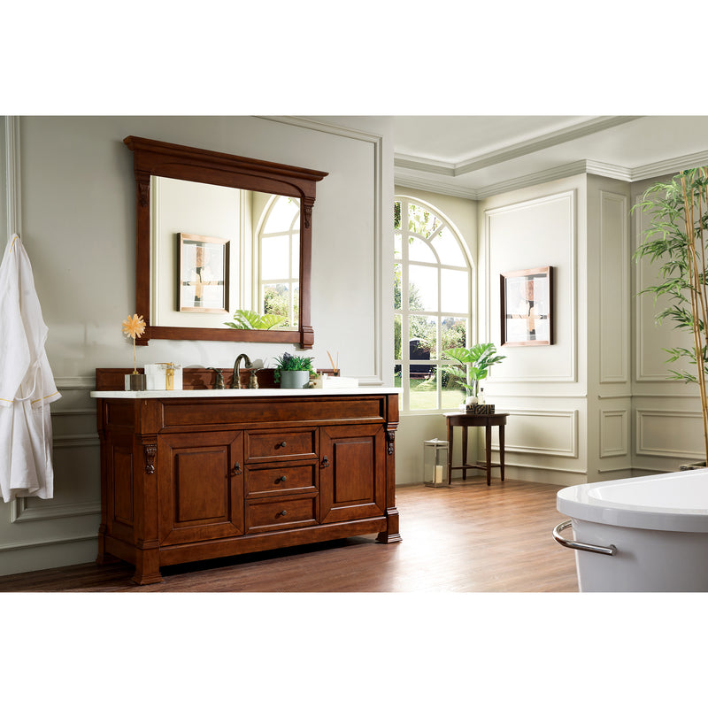 James Martin Brookfield 60" Warm Cherry Single Vanity with 3 cm Arctic Fall Solid Surface Top 147-114-5381-3AF