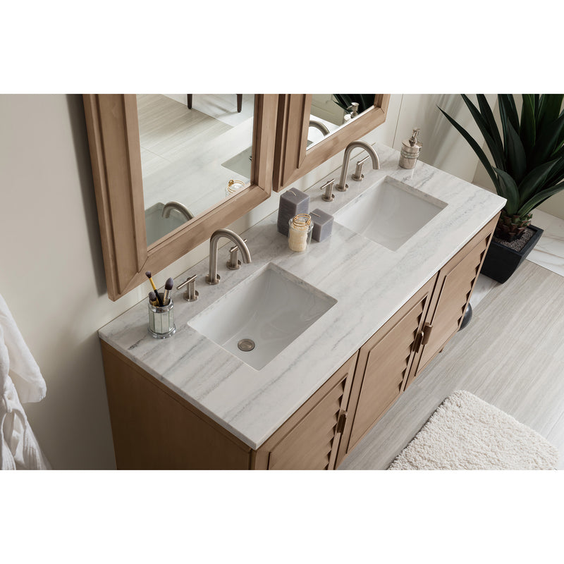 James Martin Portland 60" Double Vanity Whitewashed Walnut with 3 cm Arctic Fall Solid Surface Top 620-V60D-WW-3AF