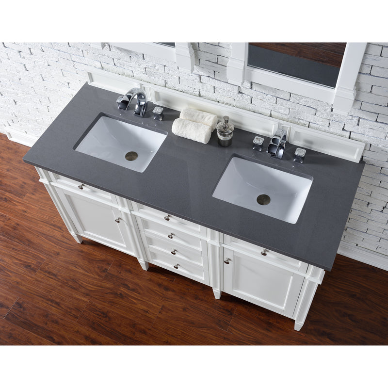 James Martin Brittany 60" Bright White Double Vanity with 3 cm Charcoal Soapstone Quartz Top 650-V60D-BW-3CSP