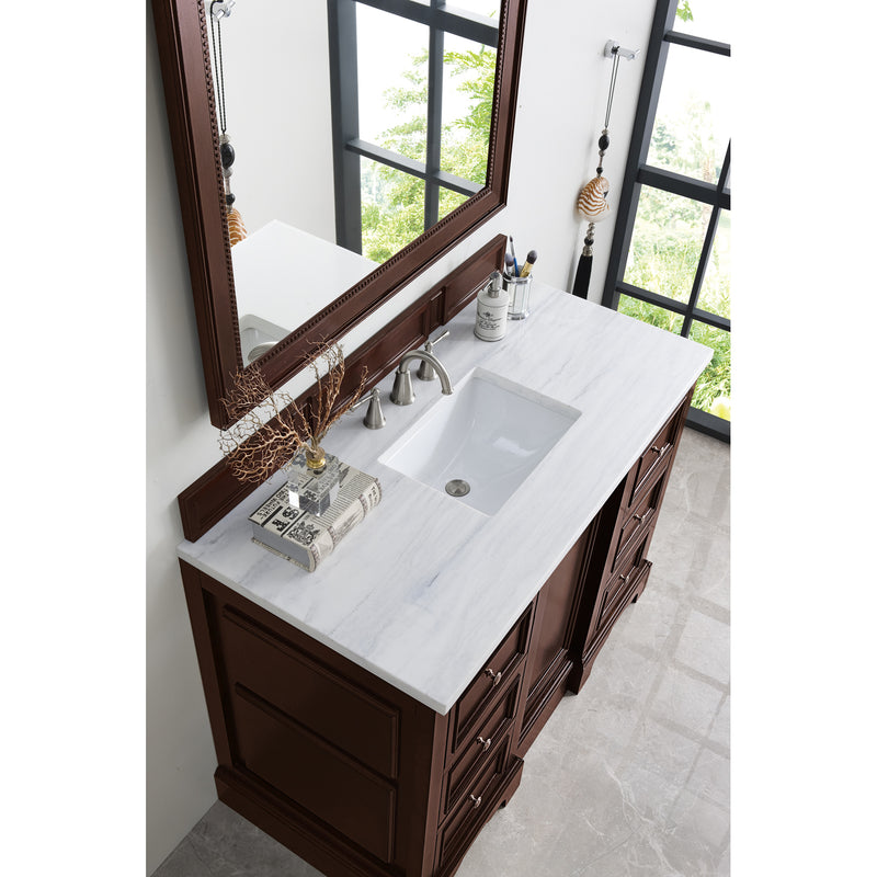 James Martin De Soto 48" Single Vanity Burnished Mahogany with 3 cm Arctic Fall Solid Surface Top 825-V48-BNM-3AF