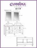 Cambridge Plumbing 63" Solid Wood Vanity Frosted Glass Counter 2 Long-Stemmed BN Faucets