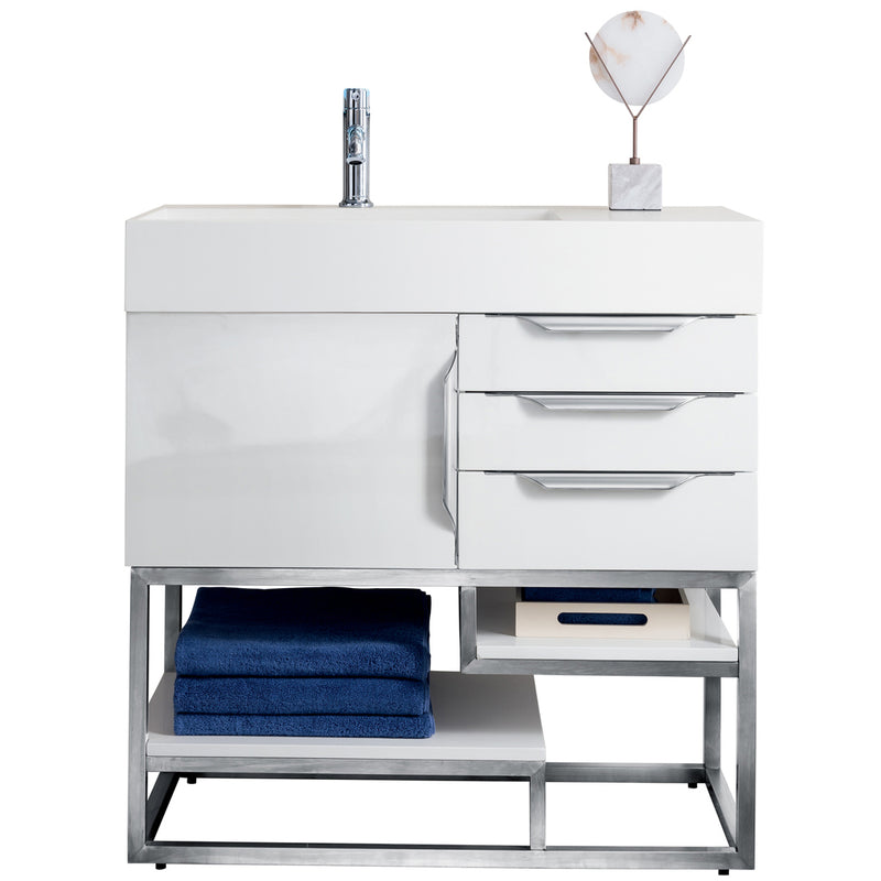 James Martin Columbia 36" Single Vanity Glossy White with Glossy White Composite Top 388-V36-GW-BN-GW