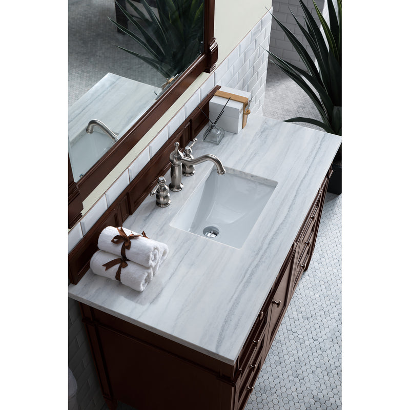 James Martin Brittany 48" Burnished Mahogany Single Vanity with 3 cm Arctic Fall Solid Surface Top 650-V48-BNM-3AF