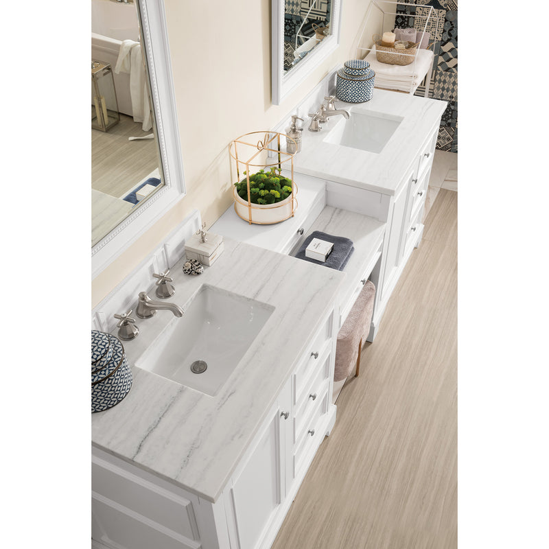 James Martin De Soto 94" Double Vanity Set Bright White with Makeup Table 3 cm Arctic Fall Solid Surface Top 825-V94-BW-DU-AF