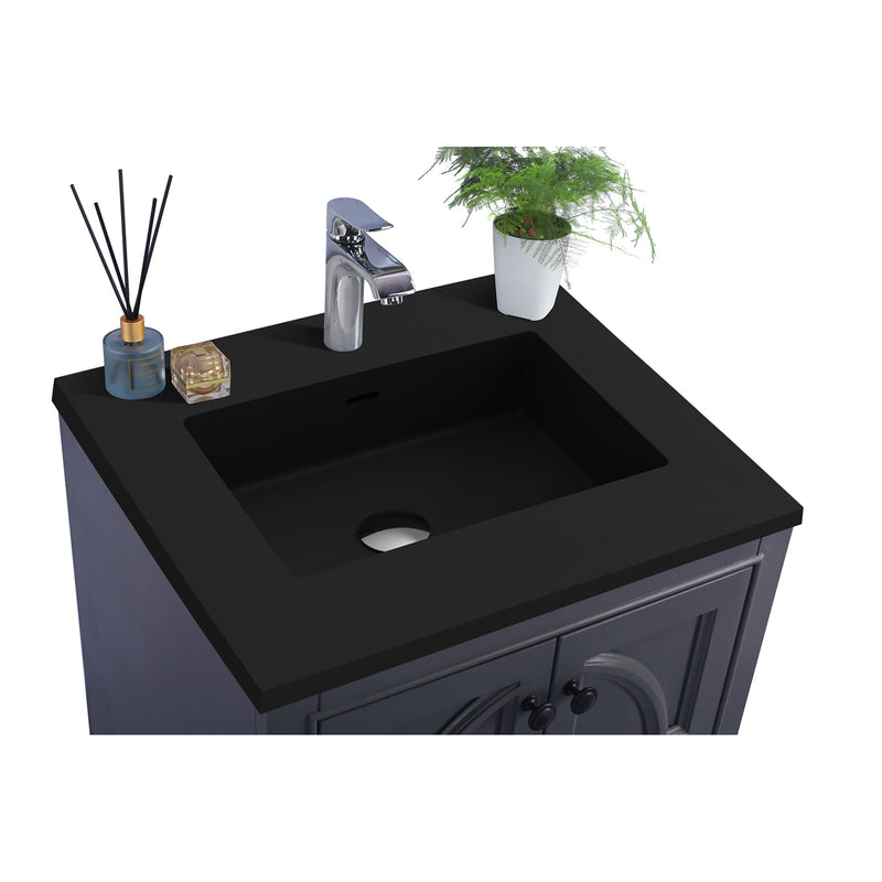Laviva Odyssey 24" Maple Gray Bathroom Vanity with Matte Black VIVA Stone Solid Surface Countertop 313613-24G-MB