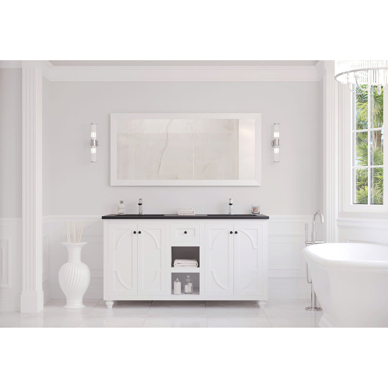 Laviva Odyssey 60" White Double Sink Bathroom Vanity with Matte Black VIVA Stone Solid Surface Countertop 313613-60W-MB