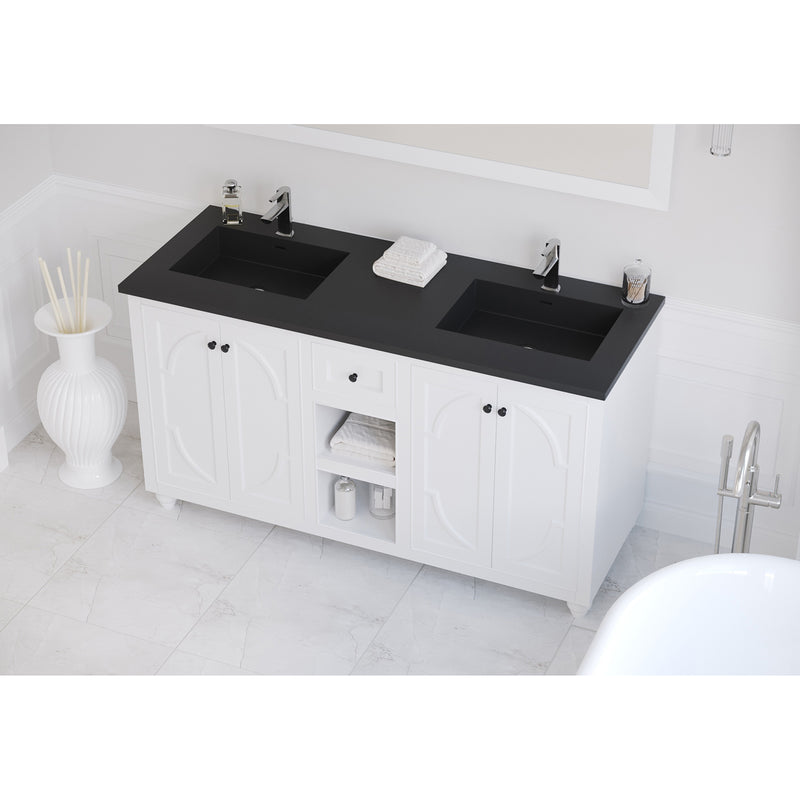 Laviva Odyssey 60" White Double Sink Bathroom Vanity with Matte Black VIVA Stone Solid Surface Countertop 313613-60W-MB