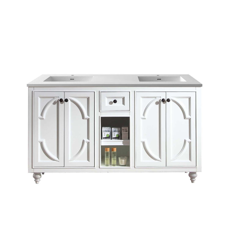 Laviva Odyssey 60" White Double Sink Bathroom Vanity with Matte White VIVA Stone Solid Surface Countertop 313613-60W-MW