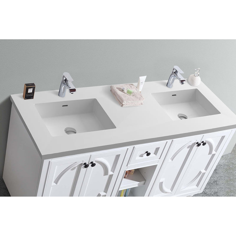 Laviva Odyssey 60" White Double Sink Bathroom Vanity with Matte White VIVA Stone Solid Surface Countertop 313613-60W-MW