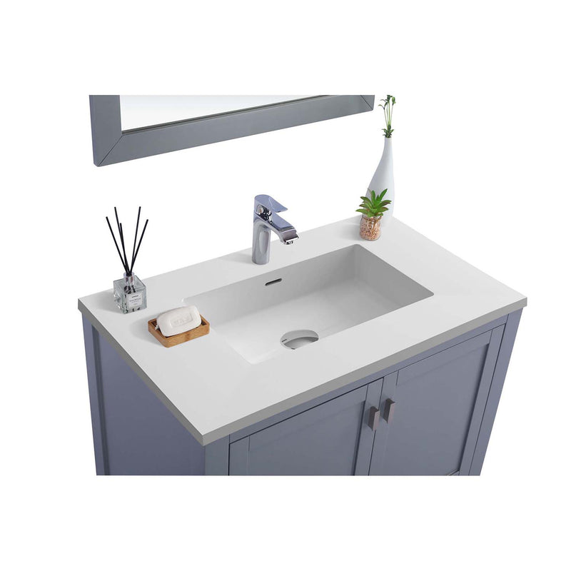 Laviva Wilson 36" Gray Bathroom Vanity with Matte White VIVA Stone Solid Surface Countertop 313ANG-36G-MW