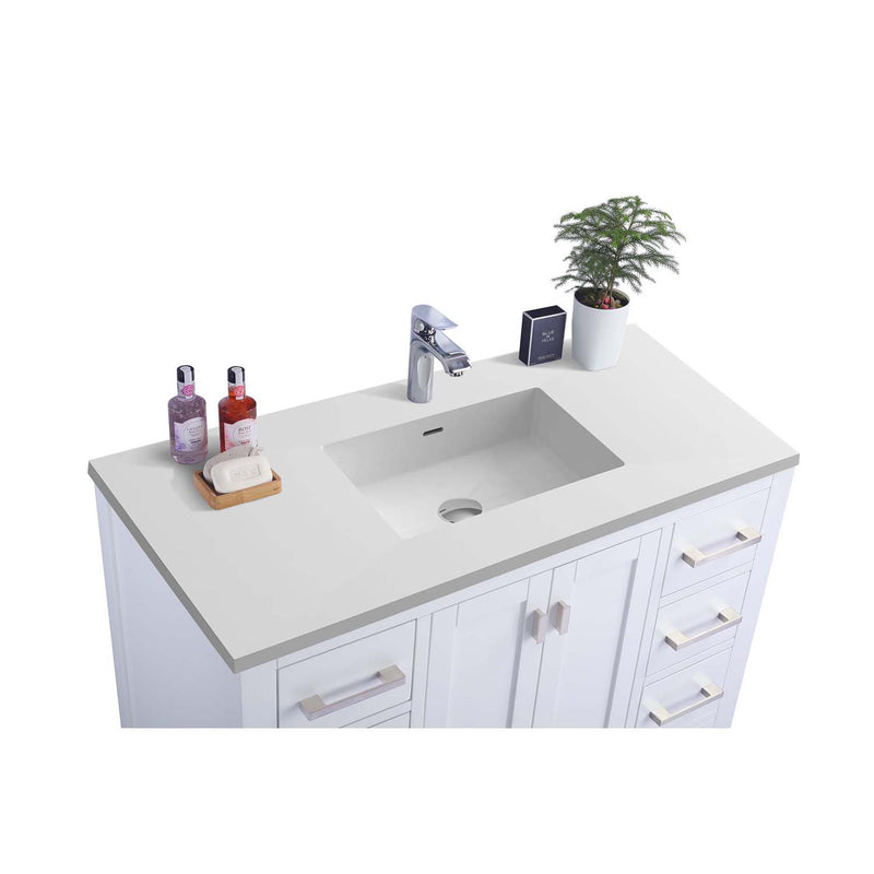 Laviva Wilson 42" White Bathroom Vanity with Matte White VIVA Stone Solid Surface Countertop 313ANG-42W-MW