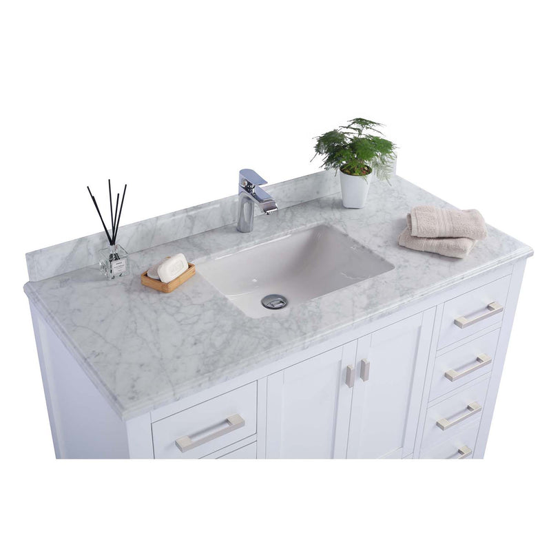 Laviva Wilson 48" White Bathroom Vanity with White Carrara Marble Countertop 313ANG-48W-WC