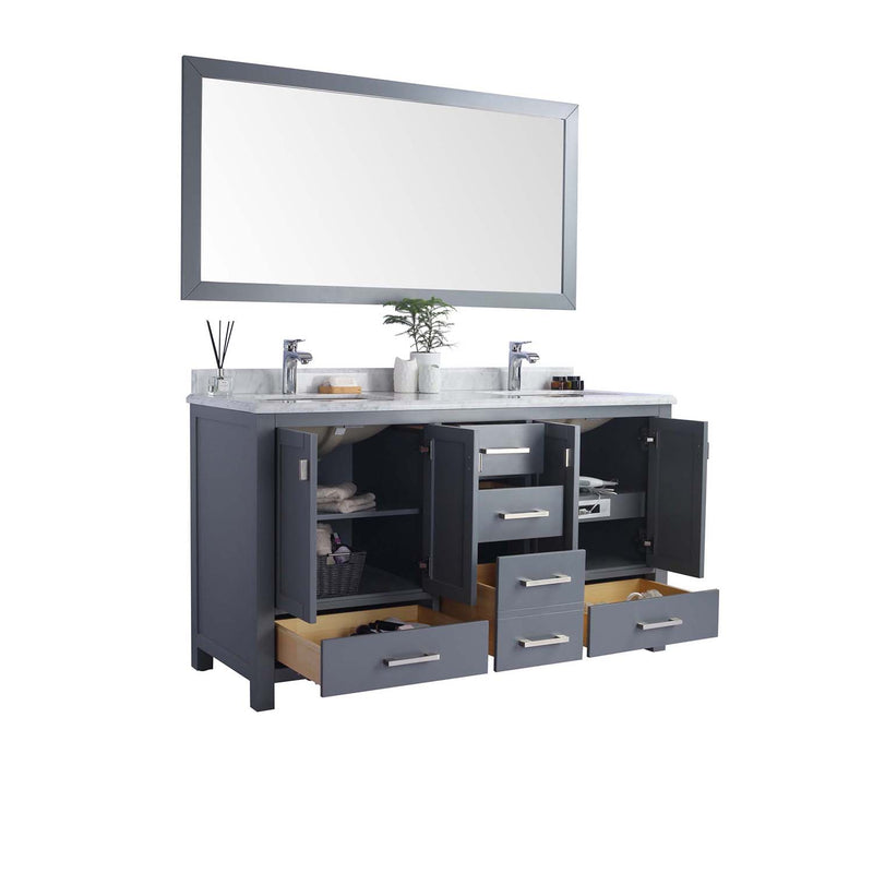 Laviva Wilson 60" Gray Double Sink Bathroom Vanity with Matte White VIVA Stone Solid Surface Countertop 313ANG-60G-MW