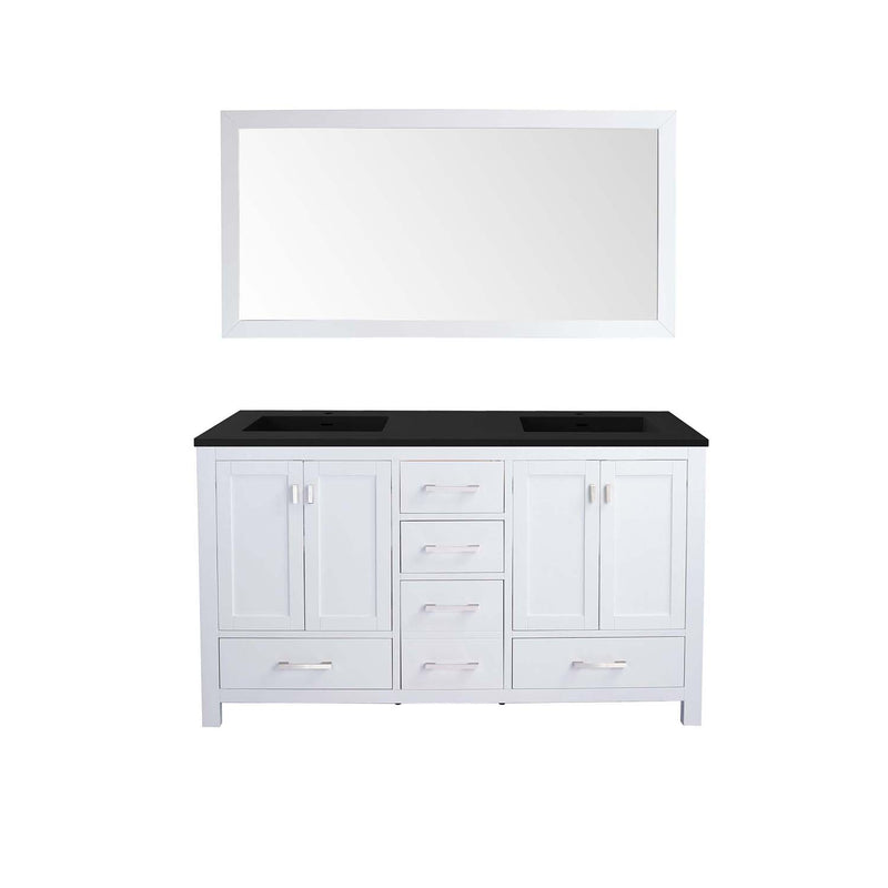 Laviva Wilson 60" White Double Sink Bathroom Vanity with Matte Black VIVA Stone Solid Surface Countertop 313ANG-60W-MB