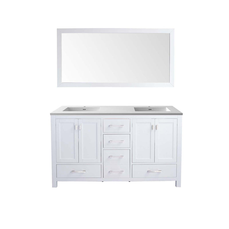 Laviva Wilson 60" White Double Sink Bathroom Vanity with Matte White VIVA Stone Solid Surface Countertop 313ANG-60W-MW