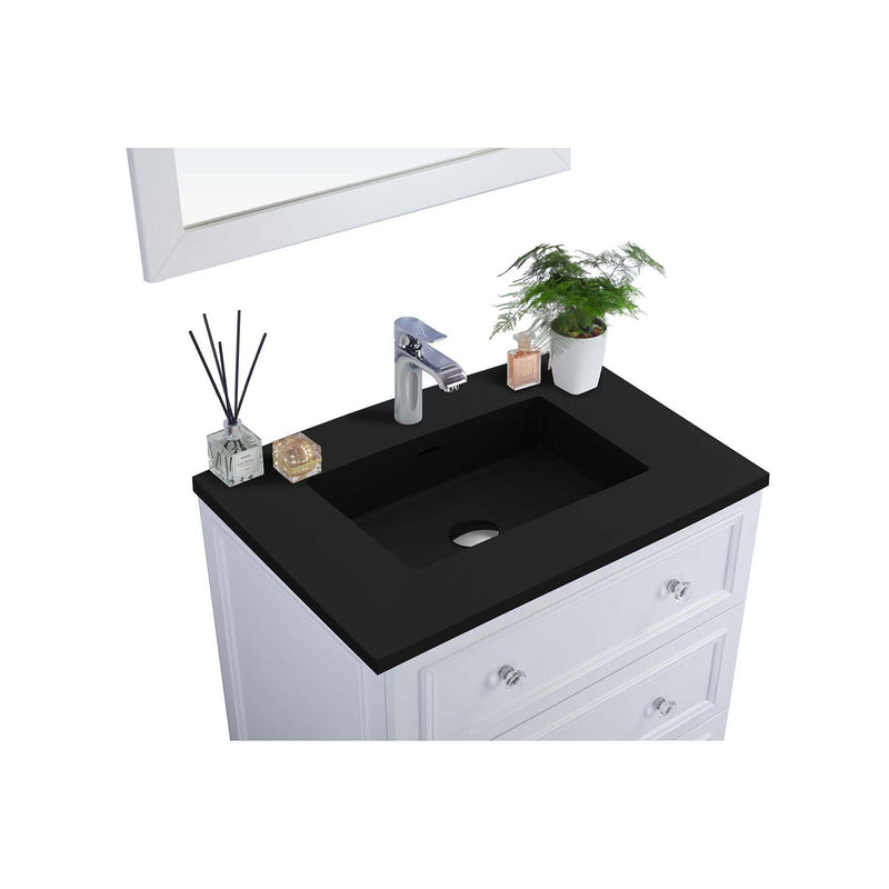 Laviva Luna 30" White Bathroom Vanity with Matte Black VIVA Stone Solid Surface Countertop 313DVN-30W-MB