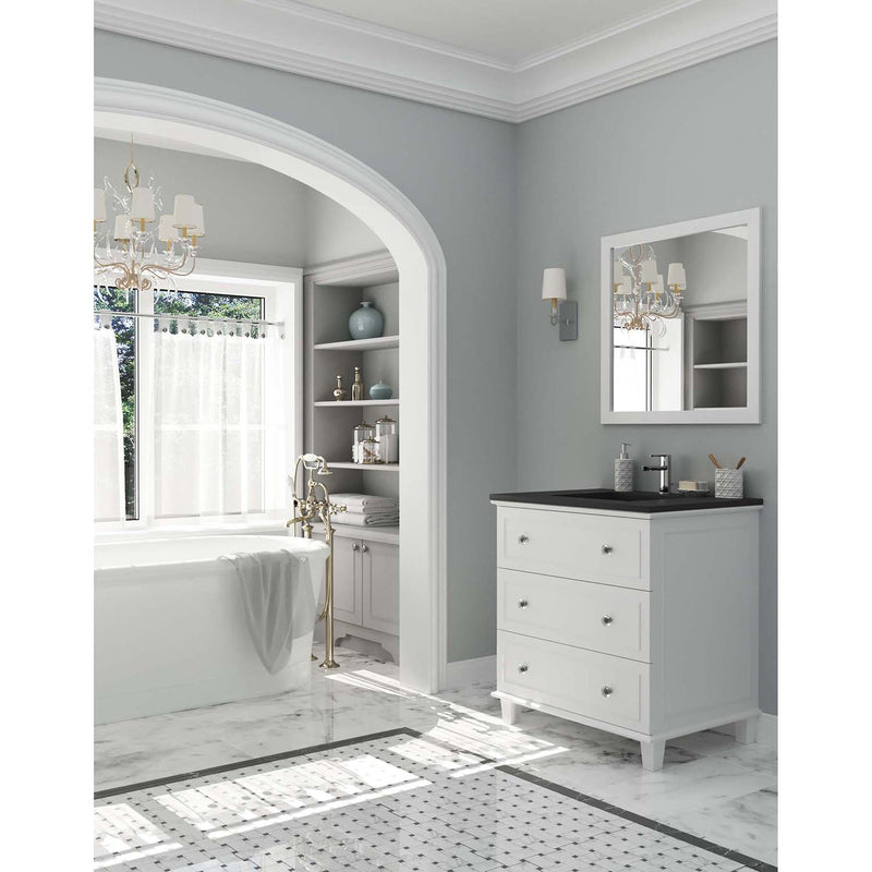 Laviva Luna 30" White Bathroom Vanity with Matte Black VIVA Stone Solid Surface Countertop 313DVN-30W-MB