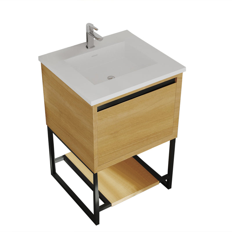 Laviva Alto 24" California White Oak Bathroom Vanity with Matte White VIVA Stone Solid Surface Countertop 313SMR-24CO-MW
