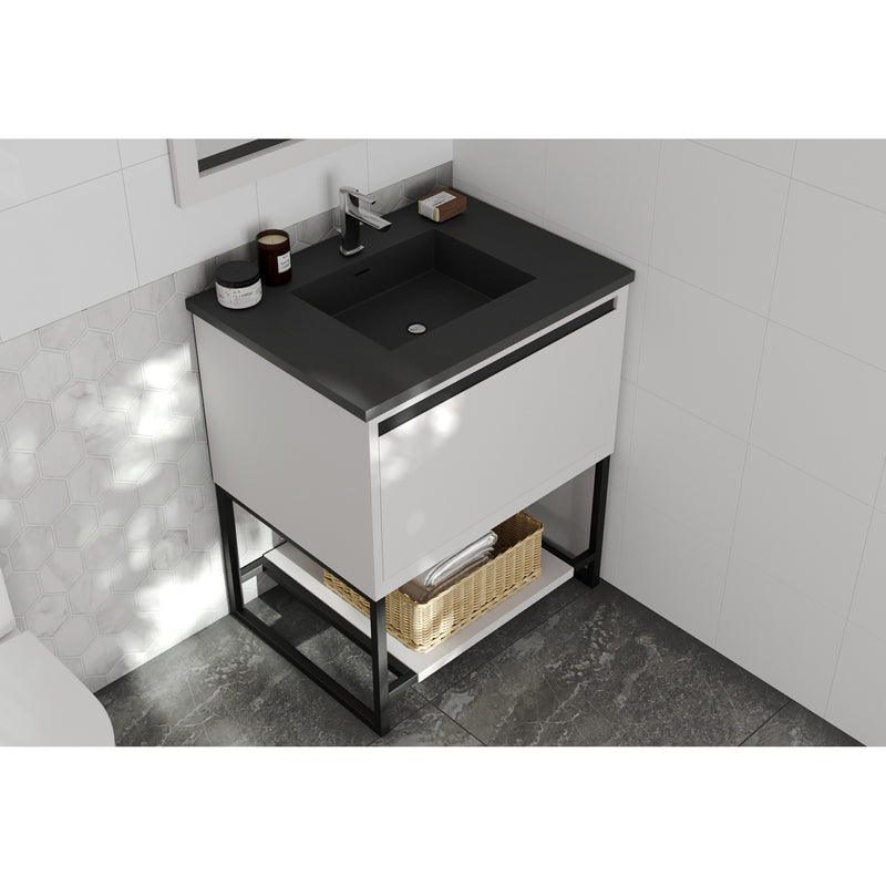 Laviva Alto 30" White Bathroom Vanity with Matte Black VIVA Stone Solid Surface Countertop 313SMR-30W-MB