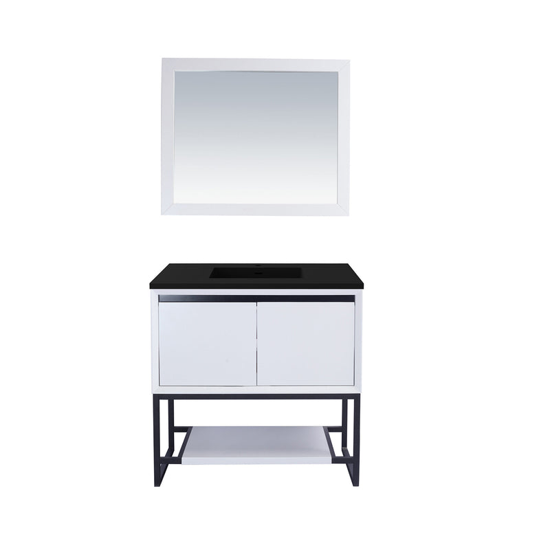 Laviva Alto 36" White Bathroom Vanity with Matte Black VIVA Stone Solid Surface Countertop 313SMR-36W-MB