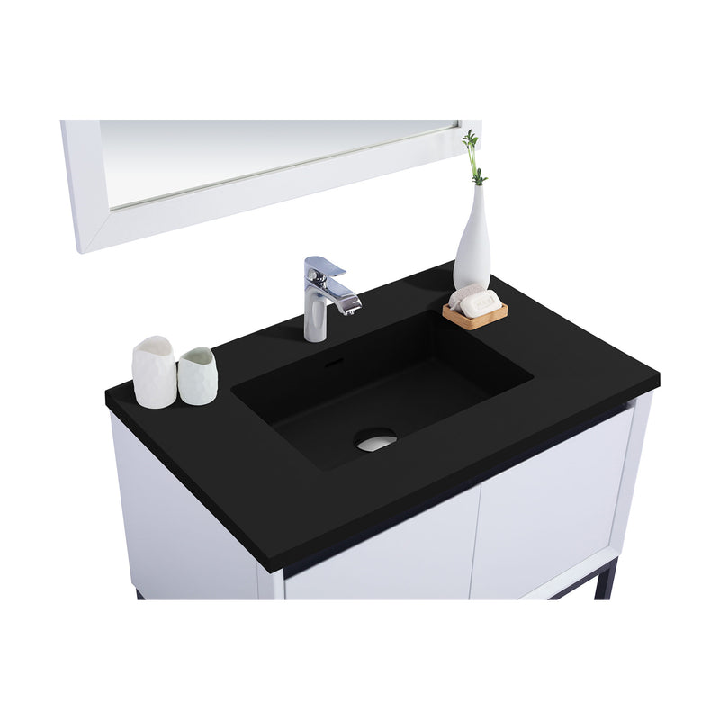Laviva Alto 36" White Bathroom Vanity with Matte Black VIVA Stone Solid Surface Countertop 313SMR-36W-MB