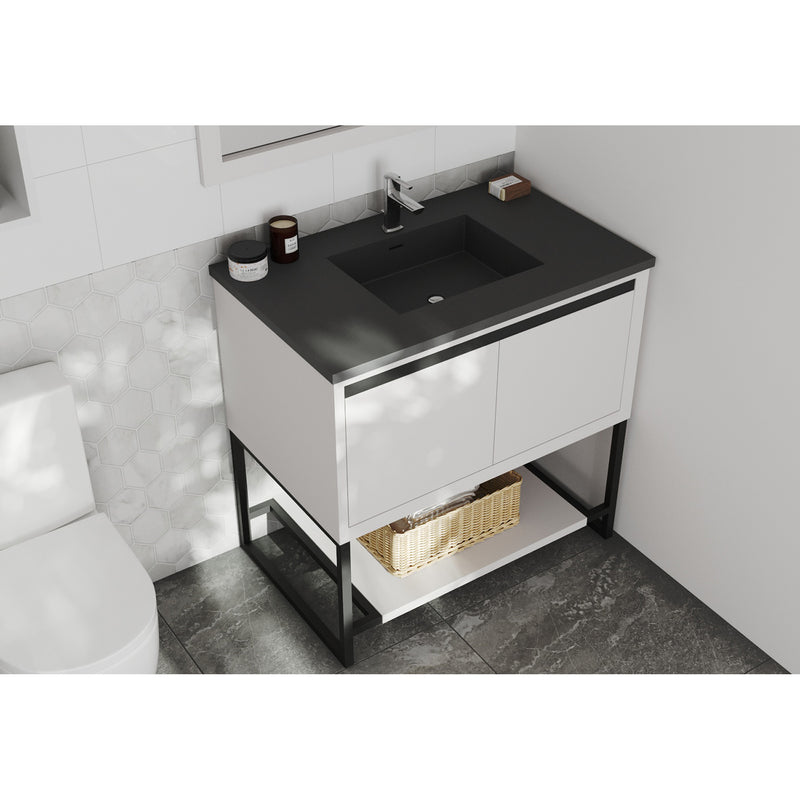 Laviva Alto 36" White Bathroom Vanity with Matte Black VIVA Stone Solid Surface Countertop 313SMR-36W-MB