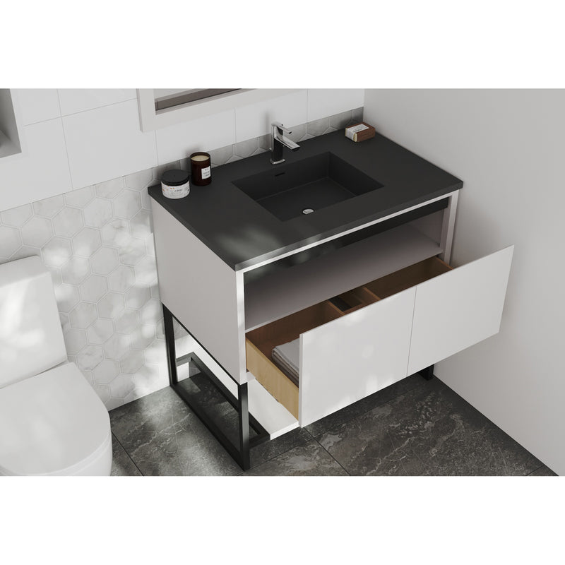 Laviva Alto 36" White Bathroom Vanity with Matte Black VIVA Stone Solid Surface Countertop 313SMR-36W-MB