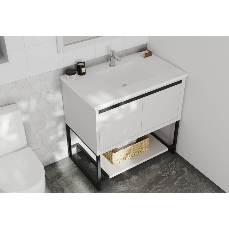 Laviva Alto 36" White Bathroom Vanity with Matte White VIVA Stone Solid Surface Countertop 313SMR-36W-MW