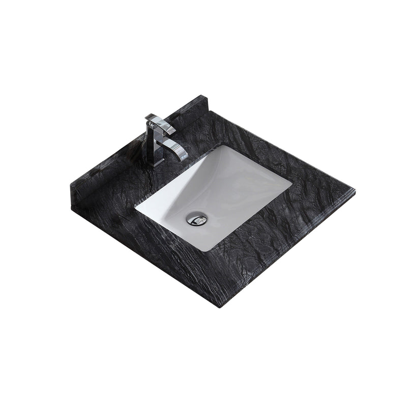 Laviva Forever 24" Single Hole Black Wood Marble Countertop with Rectangular Ceramic Sink 313SQ1H-24-BW