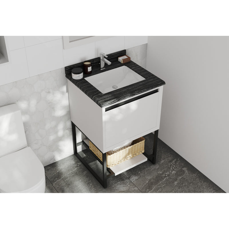 Laviva Forever 24" Single Hole Black Wood Marble Countertop with Rectangular Ceramic Sink 313SQ1H-24-BW