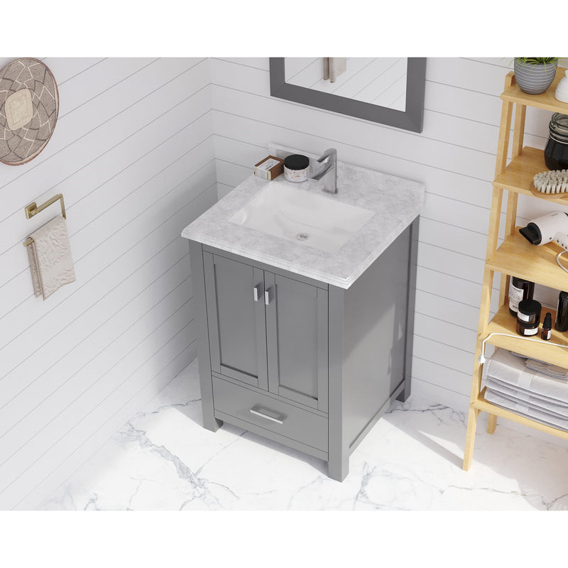 Laviva Forever 24" Single Hole White Carrara Marble Countertop with Rectangular Ceramic Sink 313SQ1H-24-WC