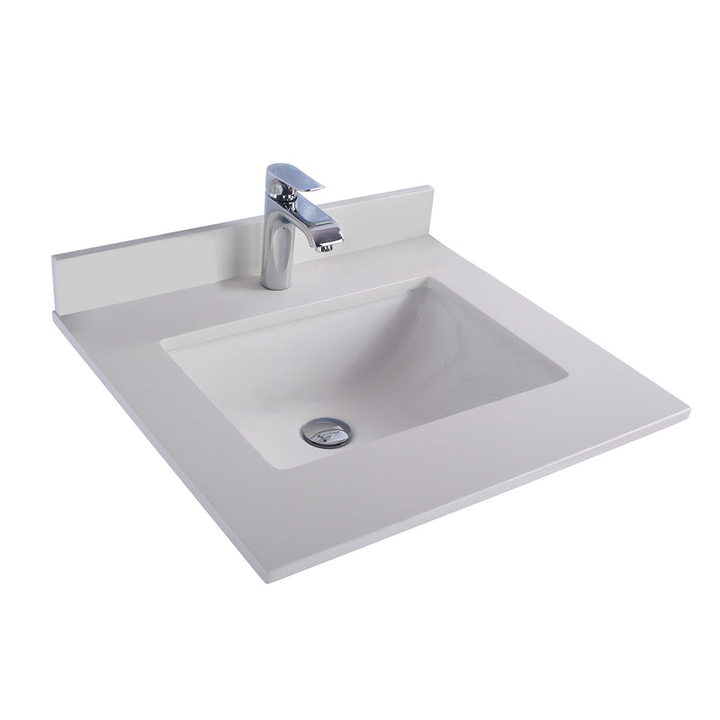 Laviva Forever 24" Single Hole White Quartz Countertop with Rectangular Ceramic Sink 313SQ1H-24-WQ