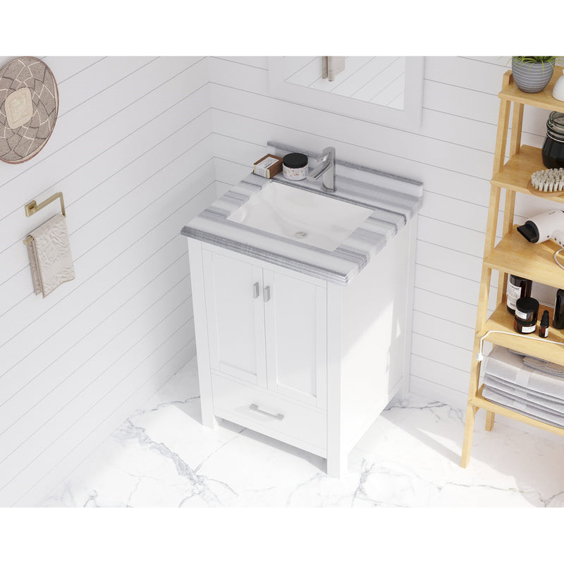 Laviva Forever 24" Single Hole White Stripes Marble Countertop with Rectangular Ceramic Sink 313SQ1H-24-WS