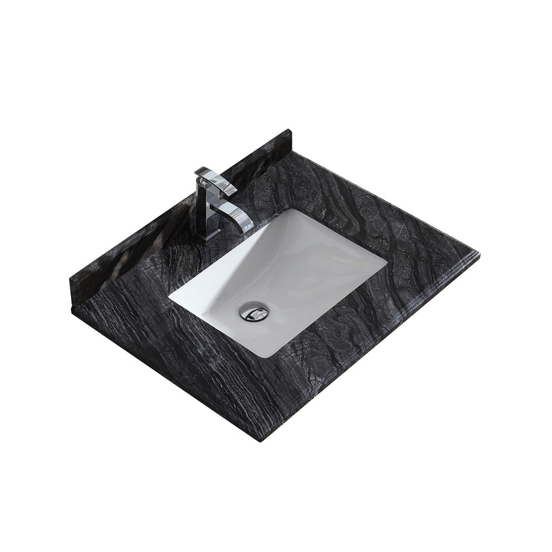 Laviva Forever 30" Single Hole Black Wood Marble Countertop with Rectangular Ceramic Sink 313SQ1H-30-BW