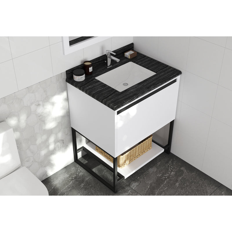 Laviva Forever 30" Single Hole Black Wood Marble Countertop with Rectangular Ceramic Sink 313SQ1H-30-BW
