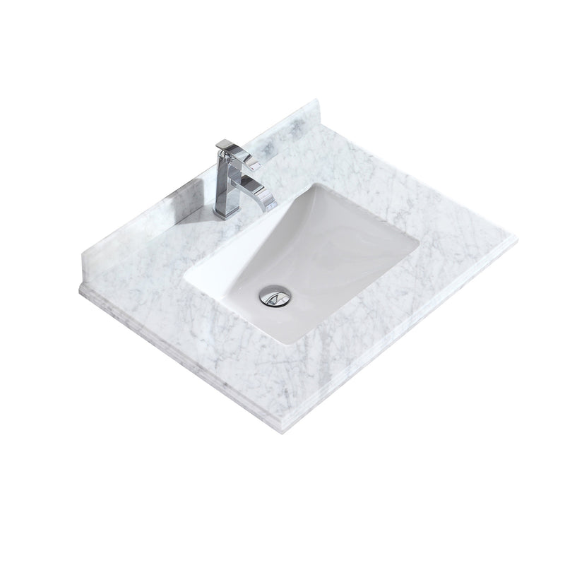 Laviva Forever 30" Single Hole White Carrara Marble Countertop with Rectangular Ceramic Sink 313SQ1H-30-WC