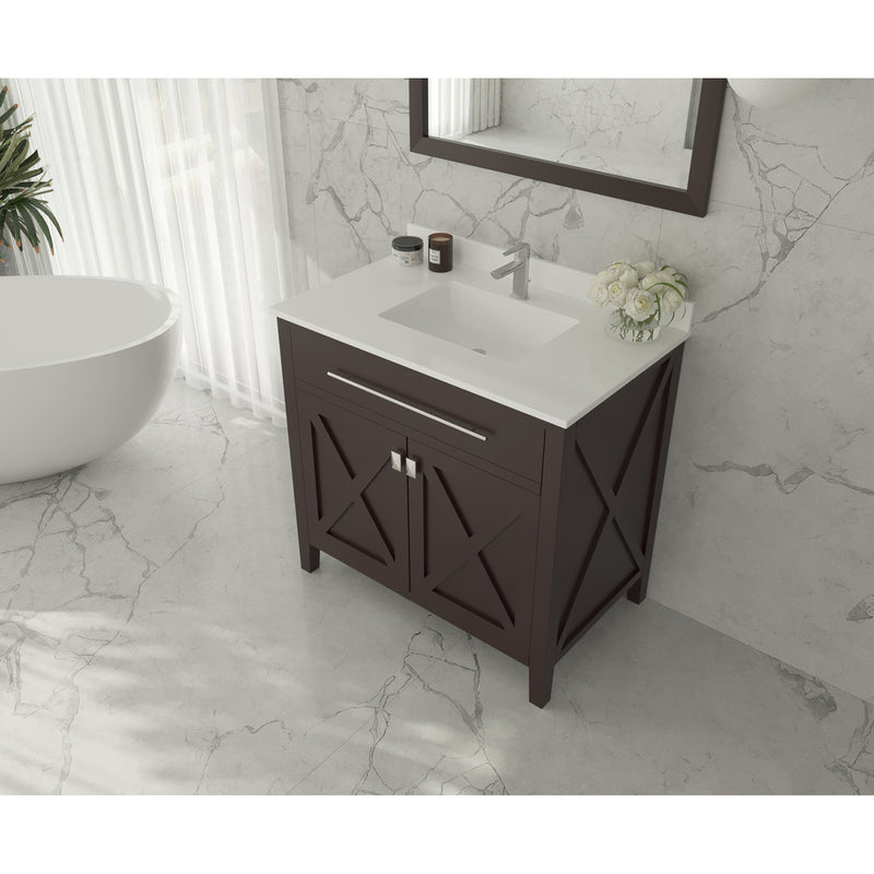 Laviva Forever 30" Single Hole White Quartz Countertop with Rectangular Ceramic Sink 313SQ1H-30-WQ