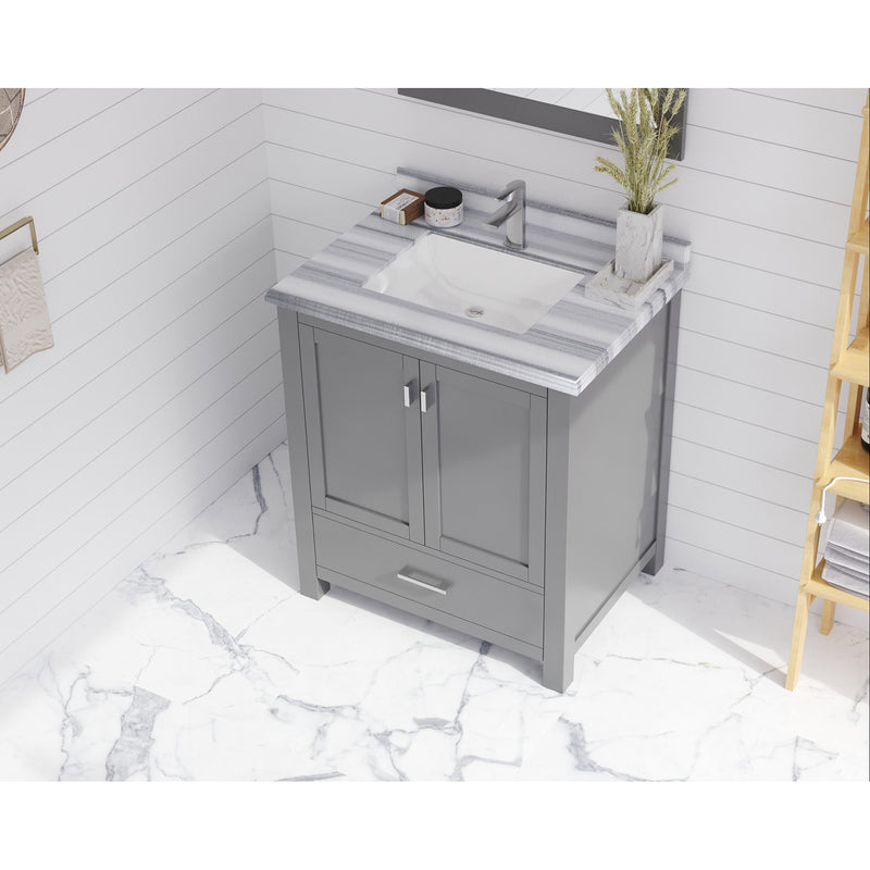 Laviva Forever 30" Single Hole White Stripes Marble Countertop with Rectangular Ceramic Sink 313SQ1H-30-WS