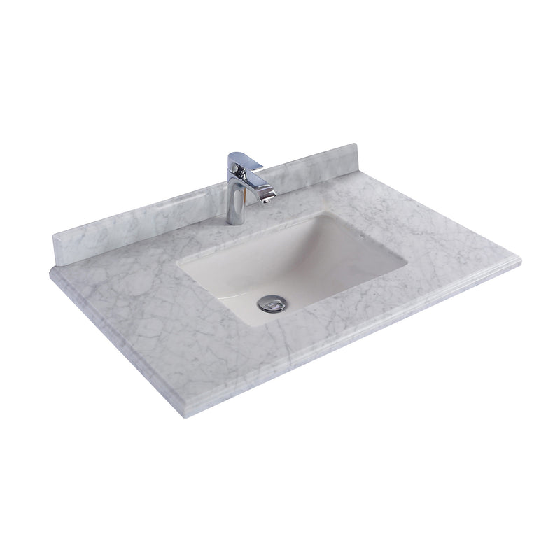 Laviva Forever 36" Single Hole White Carrara Marble Countertop with Rectangular Ceramic Sink 313SQ1H-36-WC