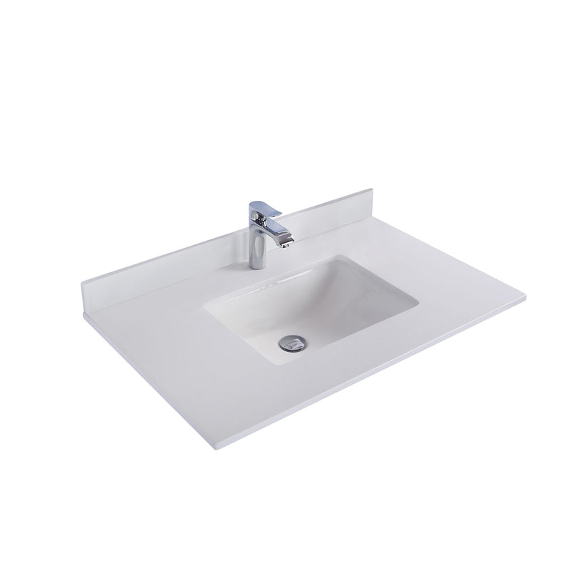 Laviva Forever 36" Single Hole White Quartz Countertop with Rectangular Ceramic Sink 313SQ1H-36-WQ