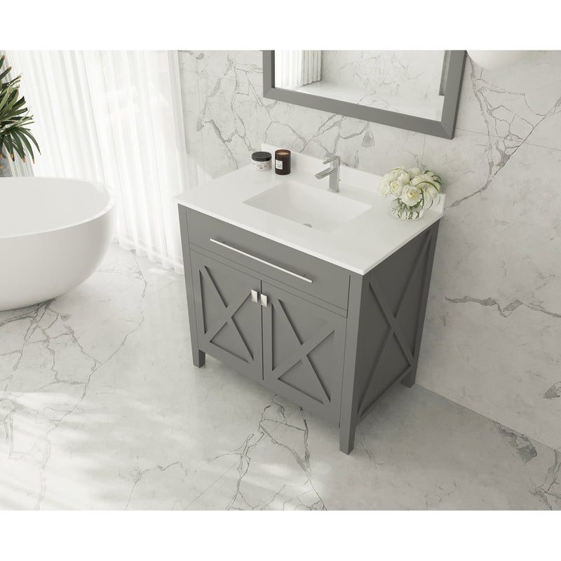Laviva Forever 36" Single Hole White Quartz Countertop with Rectangular Ceramic Sink 313SQ1H-36-WQ