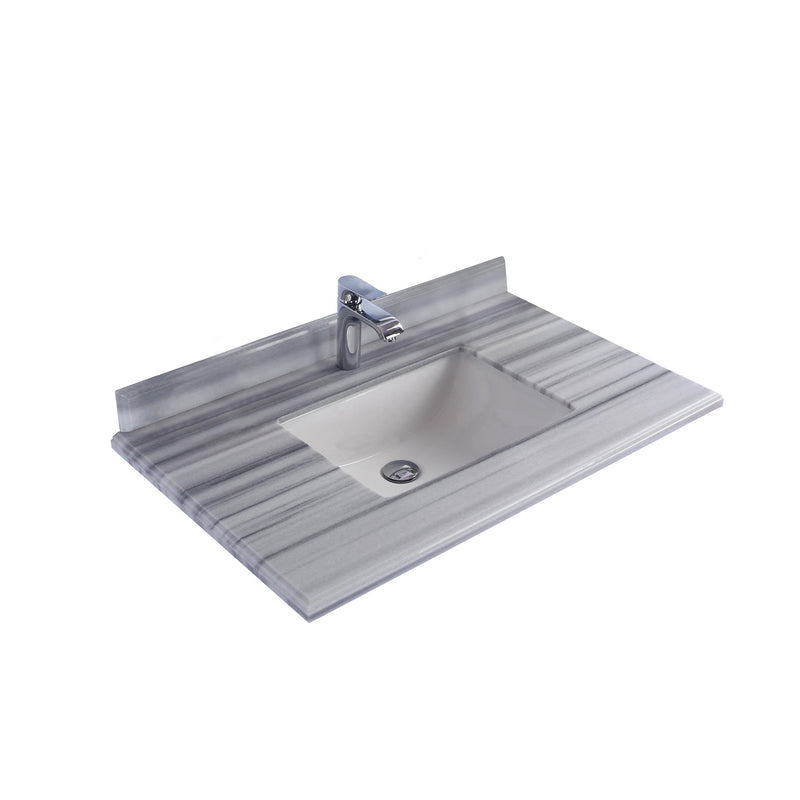 Laviva Forever 36" Single Hole White Stripes Marble Countertop with Rectangular Ceramic Sink 313SQ1H-36-WS